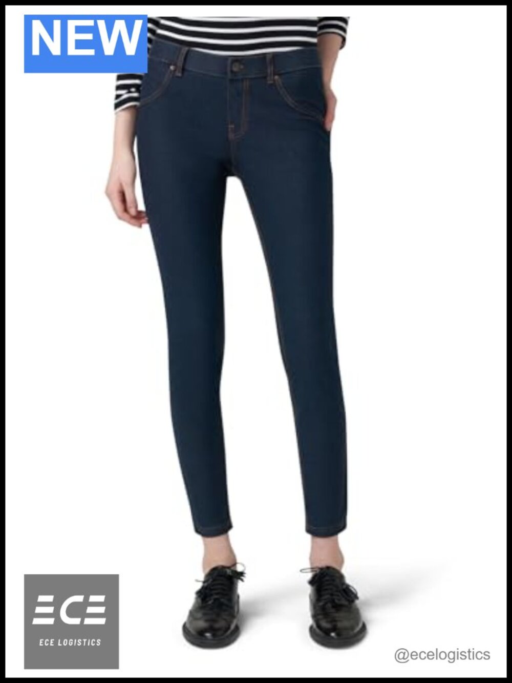 High Waist Denim Leggings Cotton Blend Pull On Skinny Fit